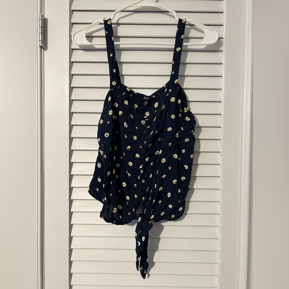 Madewell Navy Top with Yellow Flowers - Size M